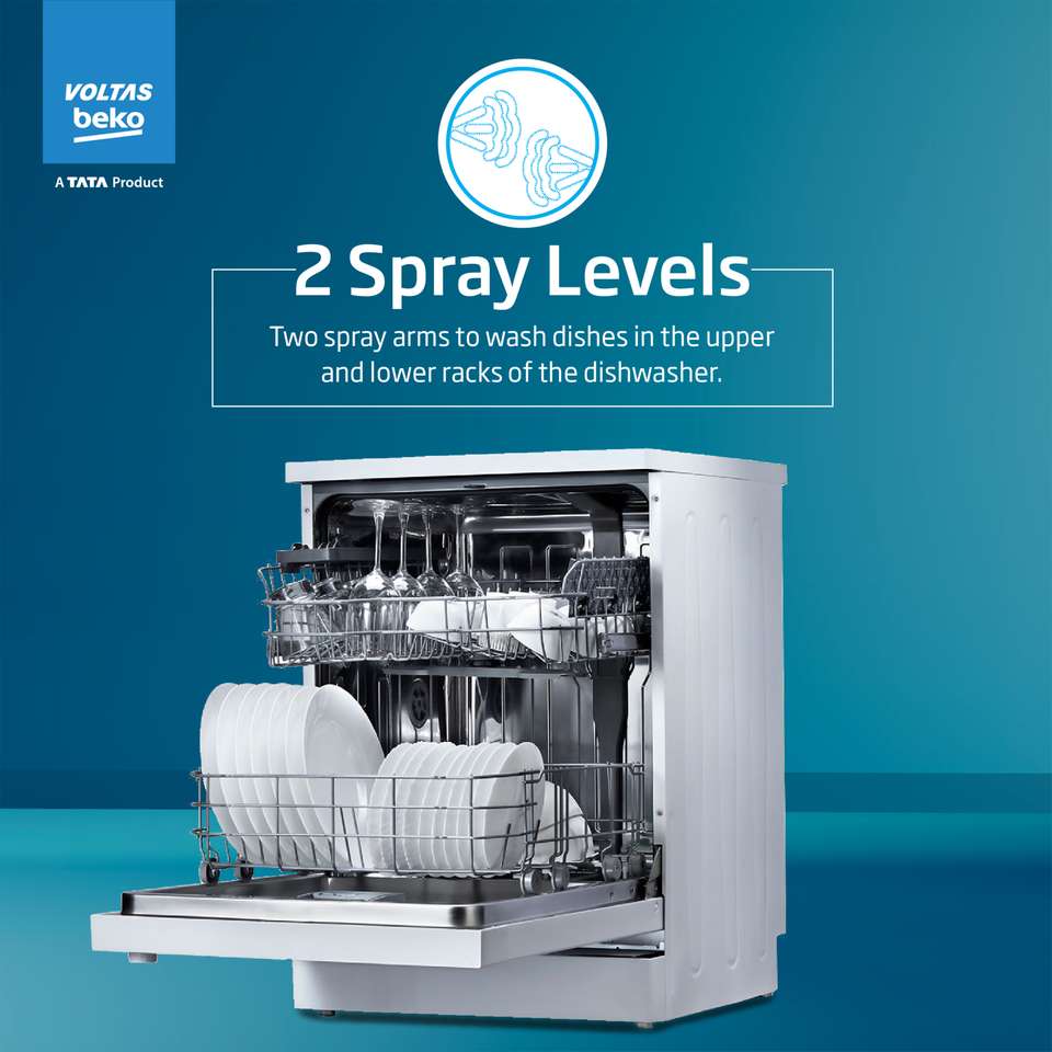 Voltas Beko Voltas Beko DF14W 14 Place Settings Free Standing Dishwasher (White)