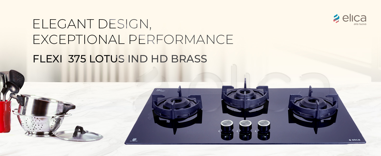 Elica Elica Flexi 375 Lotus IND HD Brass 3 Burner Auto Ignition Hob
