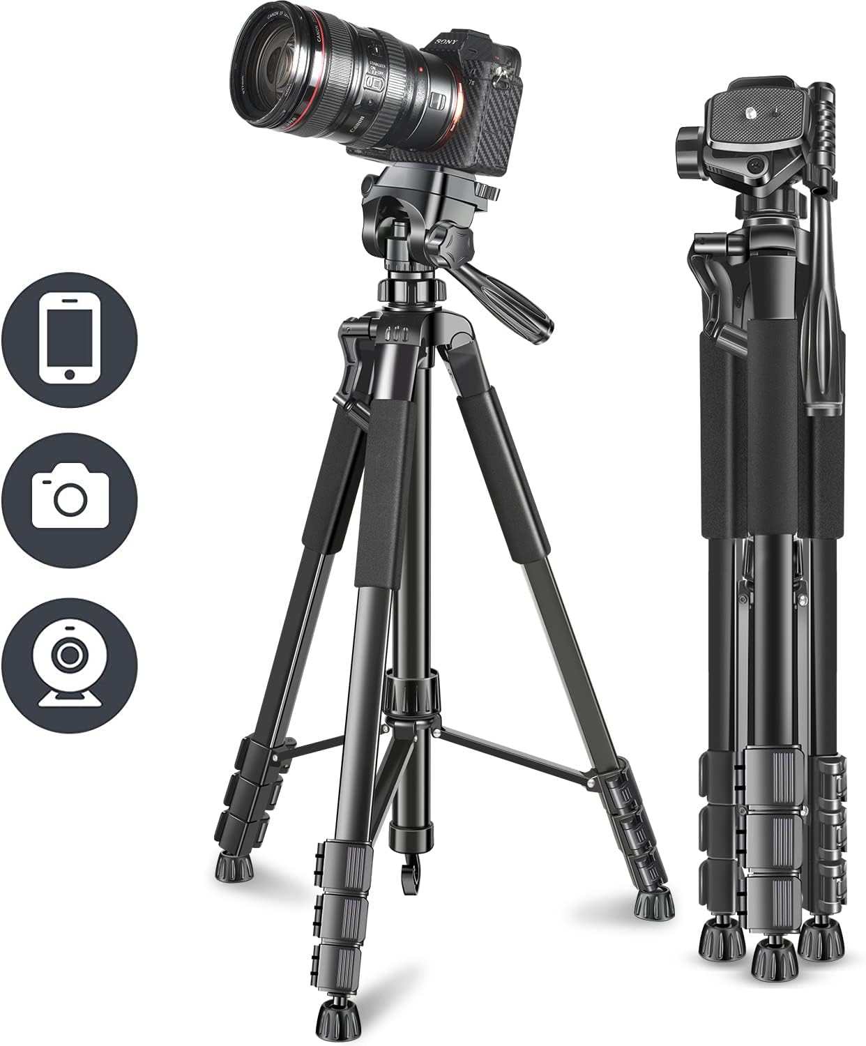Digitek Digitek DTR 550 LW 67-Inch Foldable Tripod with Phone Holder & 360° Ball Head
