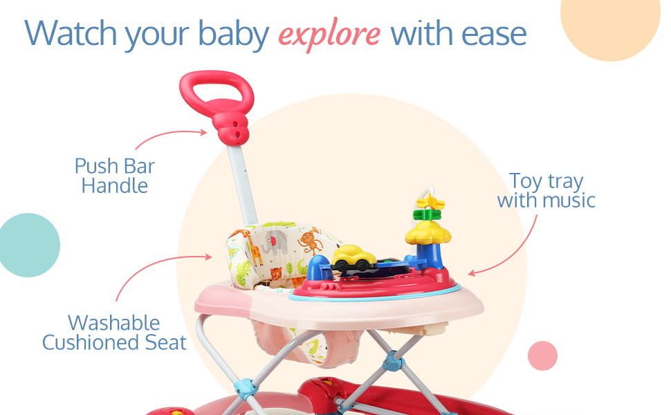 LuvLap LuvLap Sunshine Baby Walker with Parental Push Handle, Anti-Fall & Anti-Skid, Height Adjustable, Light, Rattle & Music Toys (6-18 Months)