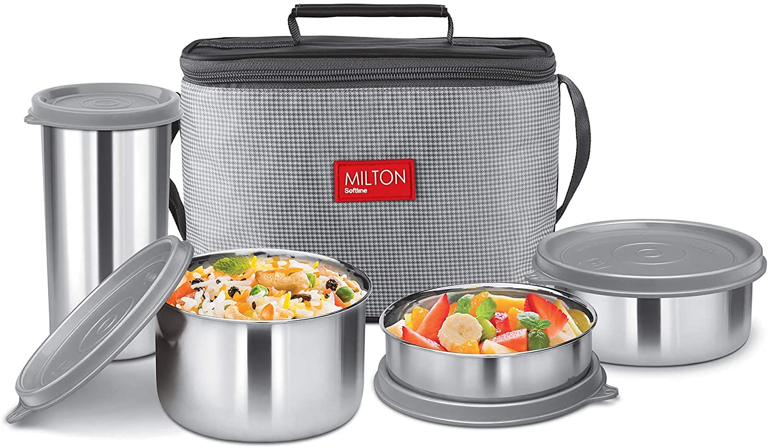 Milton Milton Thermosteel Hot Meal Insulated Stainless Steel Tiffin, Set of 3 Containers, Silver